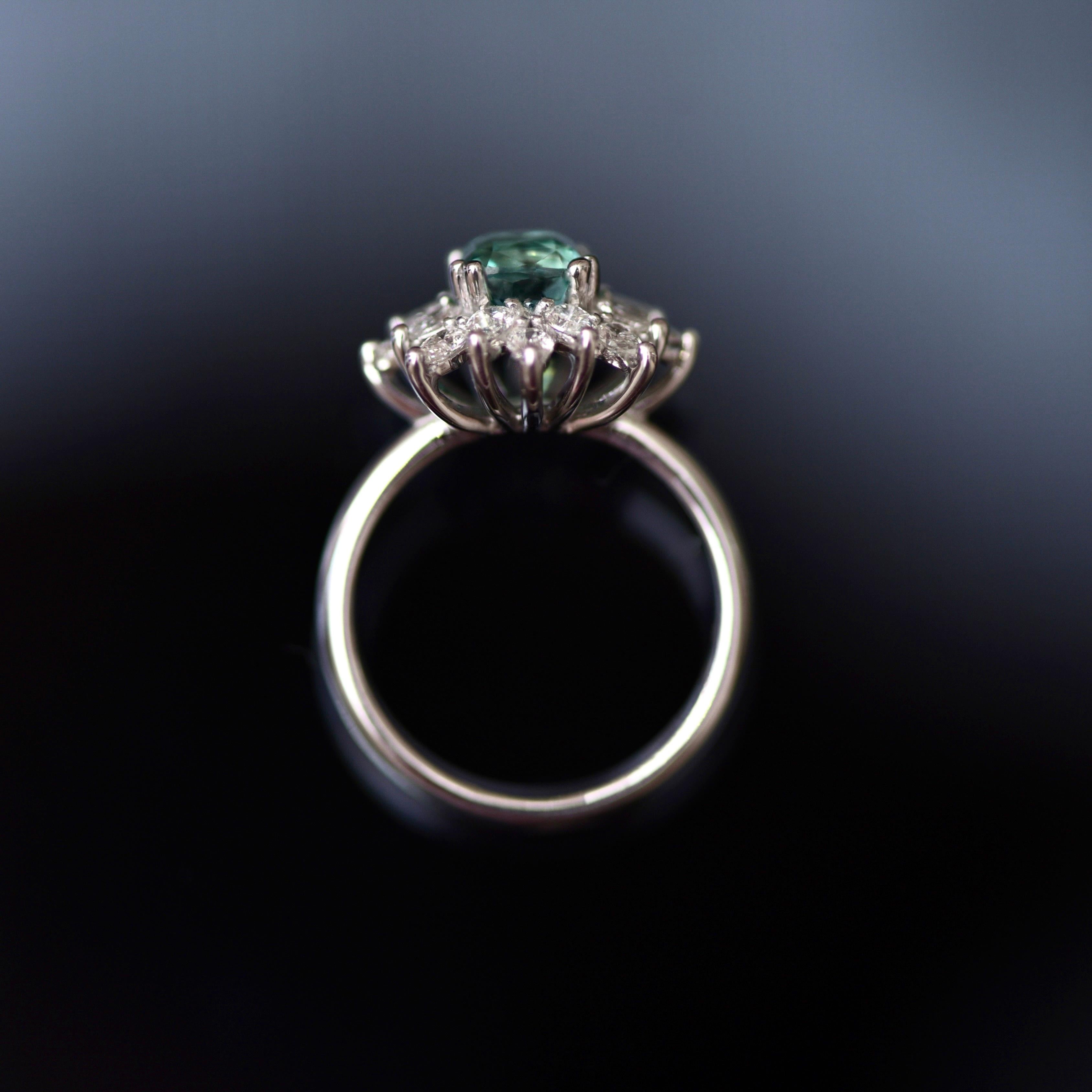 Modern 1, 56 Carat Vanadium Chrysoberyl Diamonds 18 Karat White Gold Ring by D&A