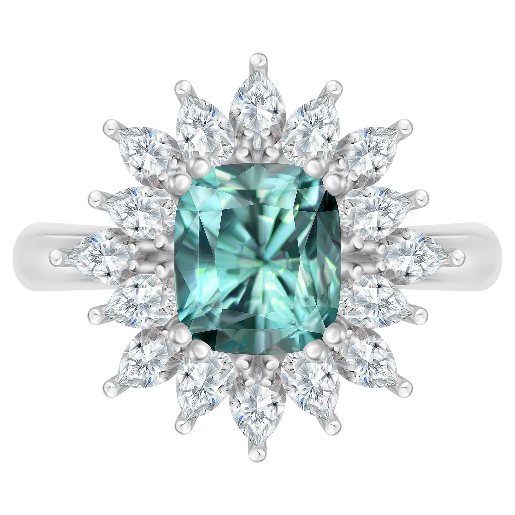 1, 56 Carat Vanadium Chrysoberyl Diamonds 18 Karat White Gold Ring by D&A