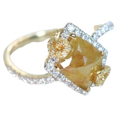 1.56 Carat Yellow Diamond With Round-Cut White Diamond 18K Yellow Gold Ring