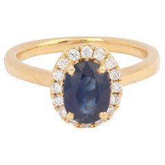 1.56 Carats Sapphire Diamonds 18 Carats Yellow Gold Pompadour Ring
