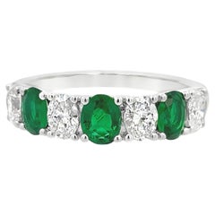 Roman Malakov 1.56 Carats Total Oval Cut Diamond & Emerald Seven-Stone Band Ring