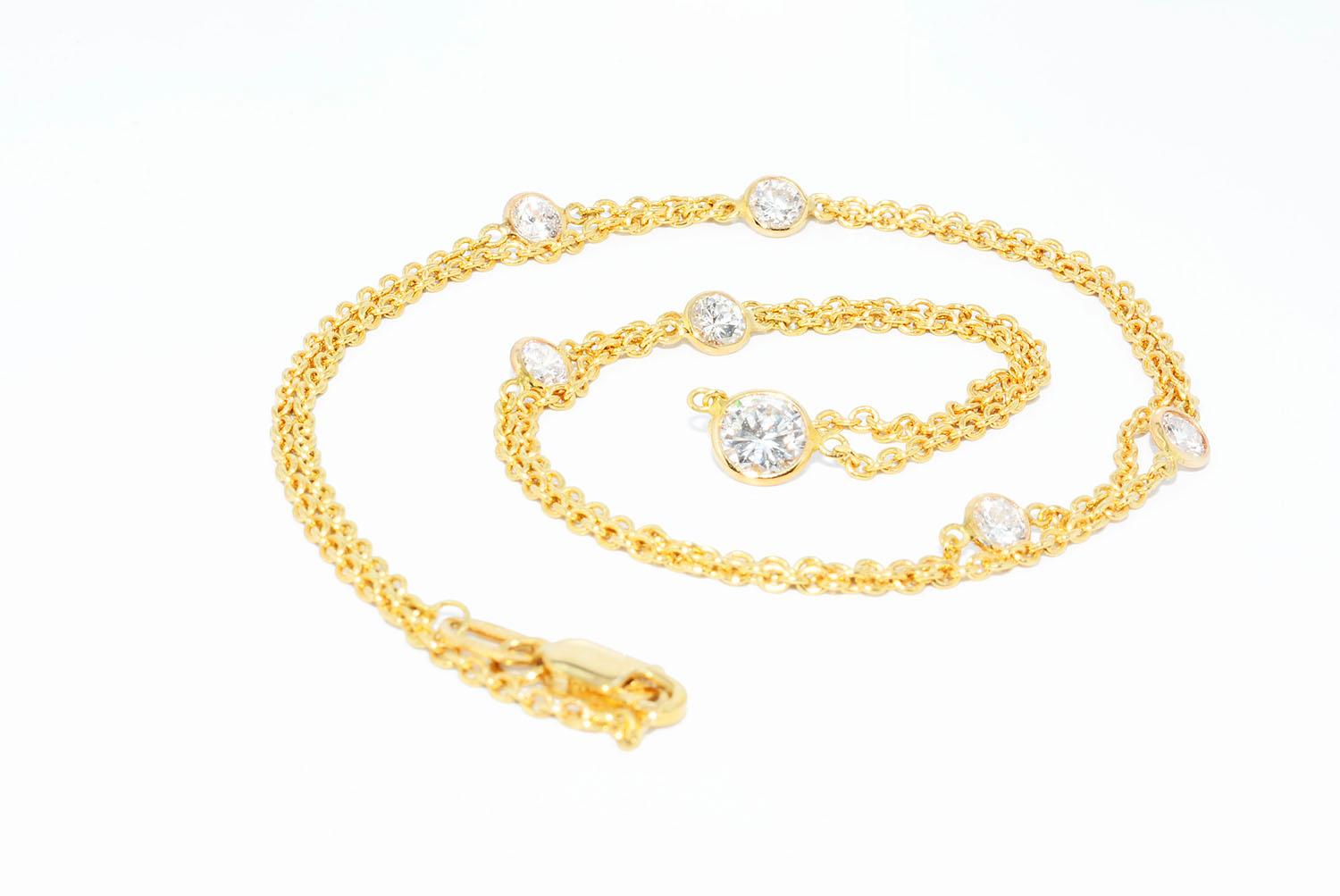 1.56 CT Diamonds By The Yard Necklace 18k Yellow Gold For Sale 1