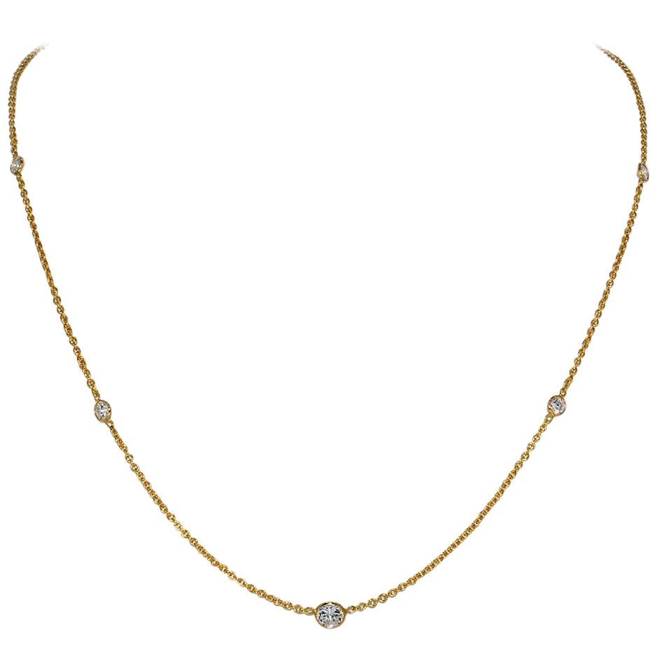 1.56 CT Diamonds By The Yard Necklace 18k Yellow Gold For Sale