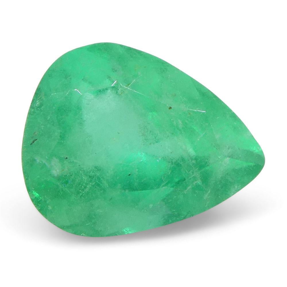 1.56 ct Pear Emerald GIA Certified Colombian F1/Minor For Sale 1