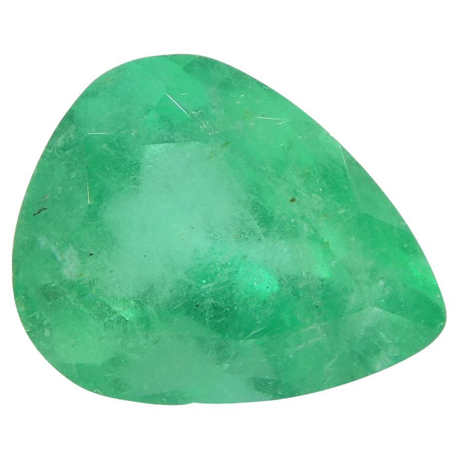 Pear Cut 1.56 ct Pear Emerald GIA Certified Colombian F1/Minor For Sale