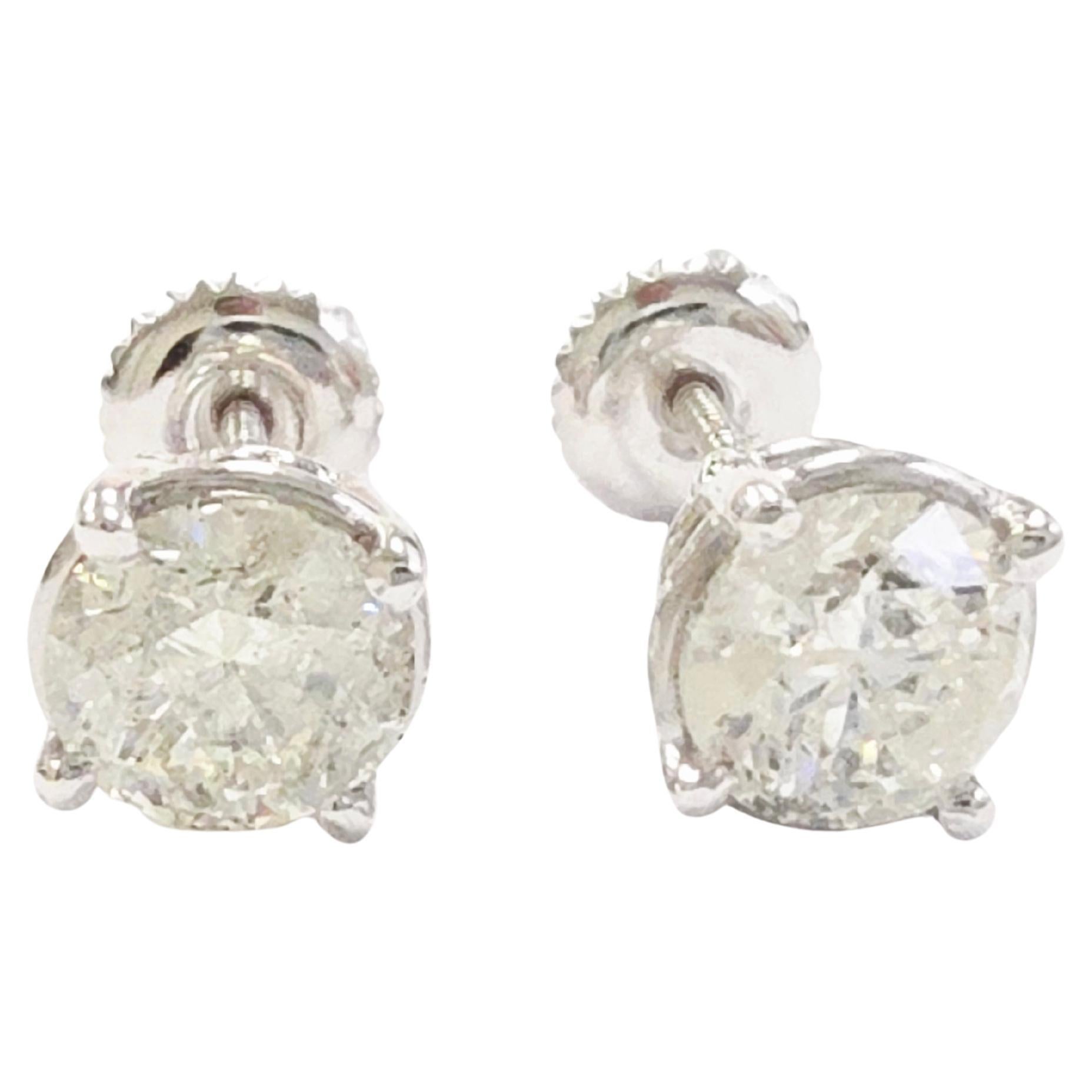 PRICED WHOLESALE, 1.56ct Round Diamond Stud Earrings in 14K White Gold