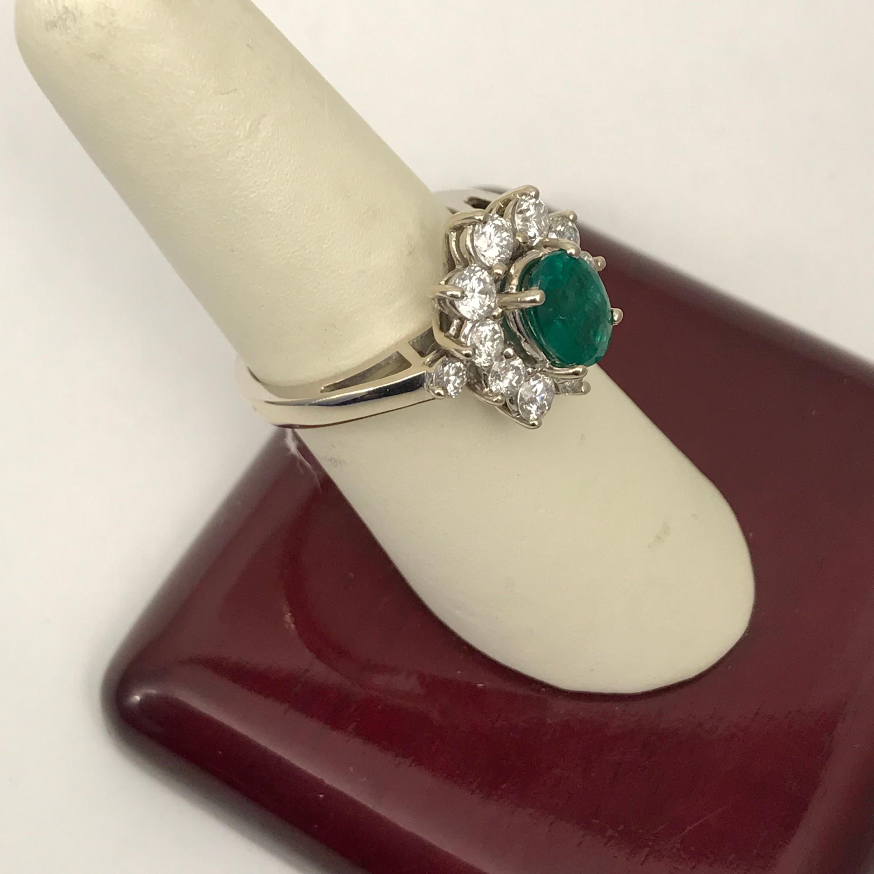 1.56 Oval Cut Emerald with 1.06 Carat of Diamond Cocktail Ring For Sale 7