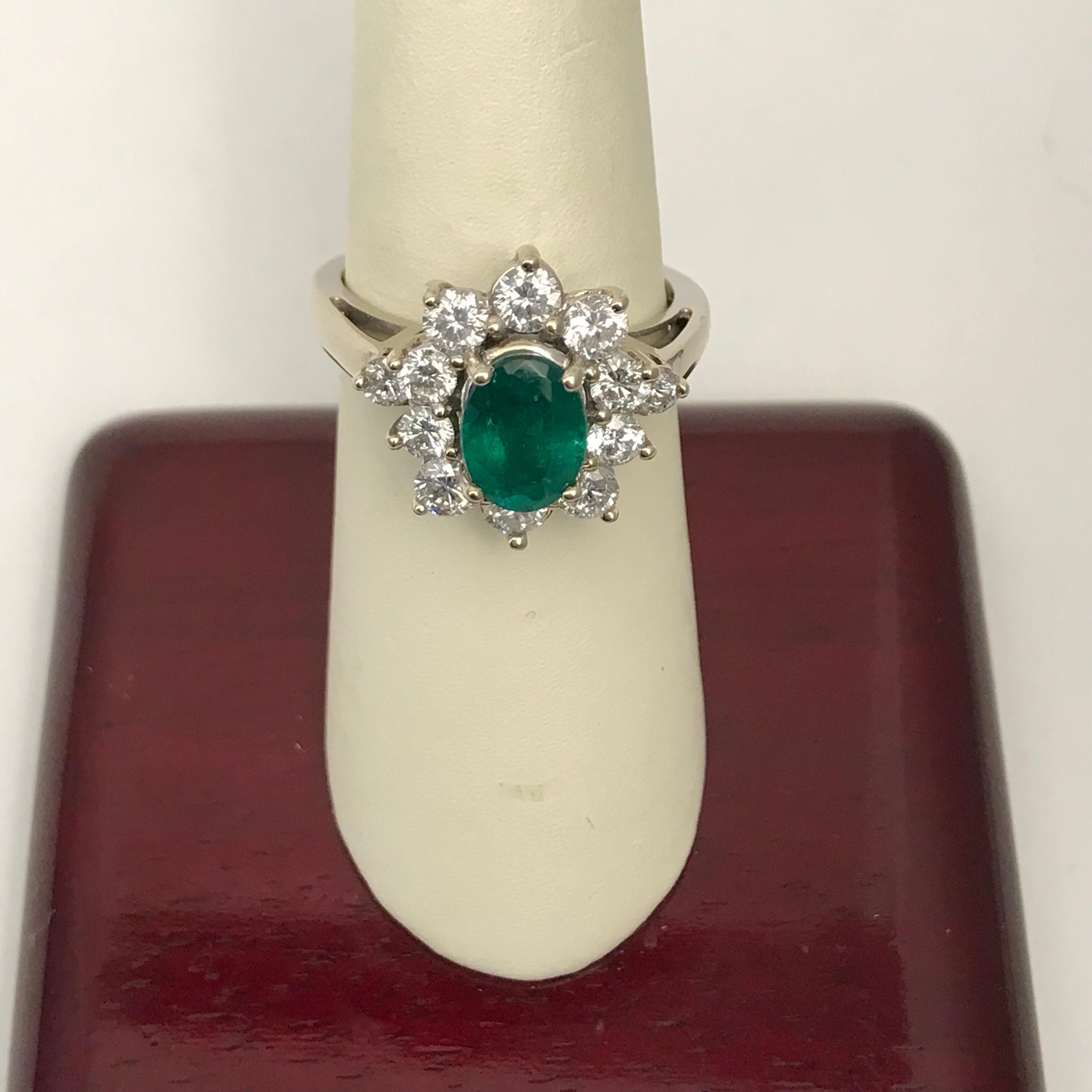 1.56 Oval Cut Emerald with 1.06 Carat of Diamond Cocktail Ring For Sale 8