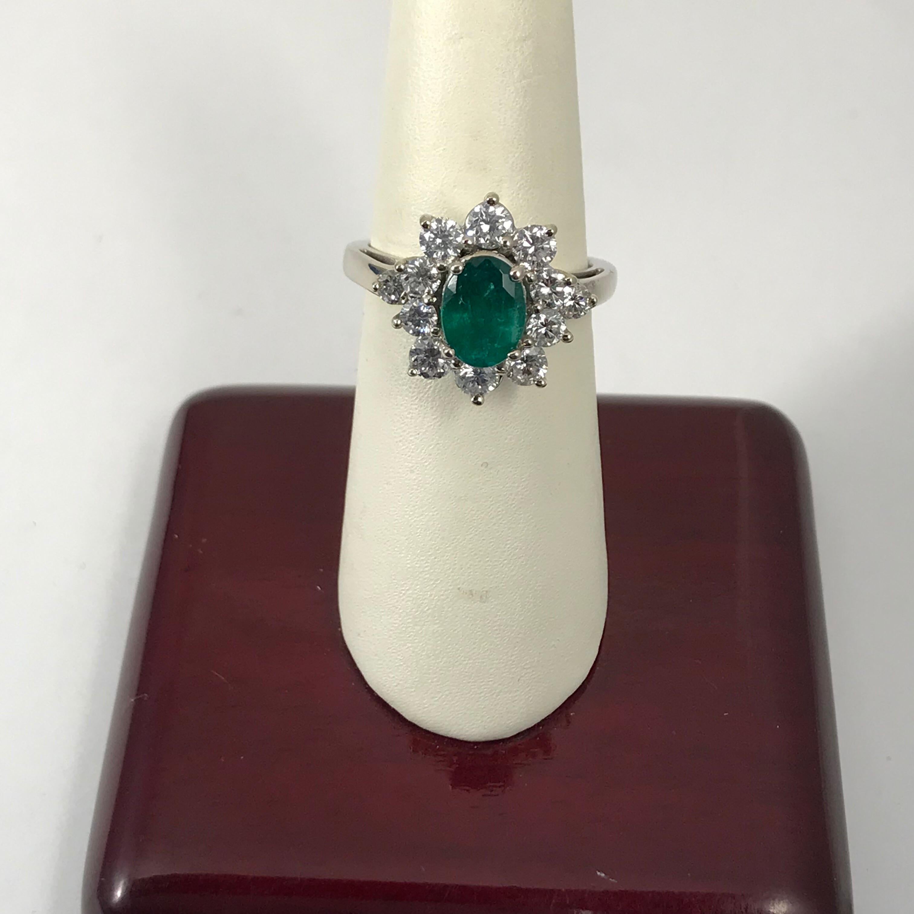 1.56 Oval Cut Emerald with 1.06 Carat of Diamond Cocktail Ring In New Condition For Sale In Austin, TX