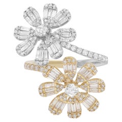 1.56 Pavé Diamond Flower Ring in 18K White & Yellow Gold