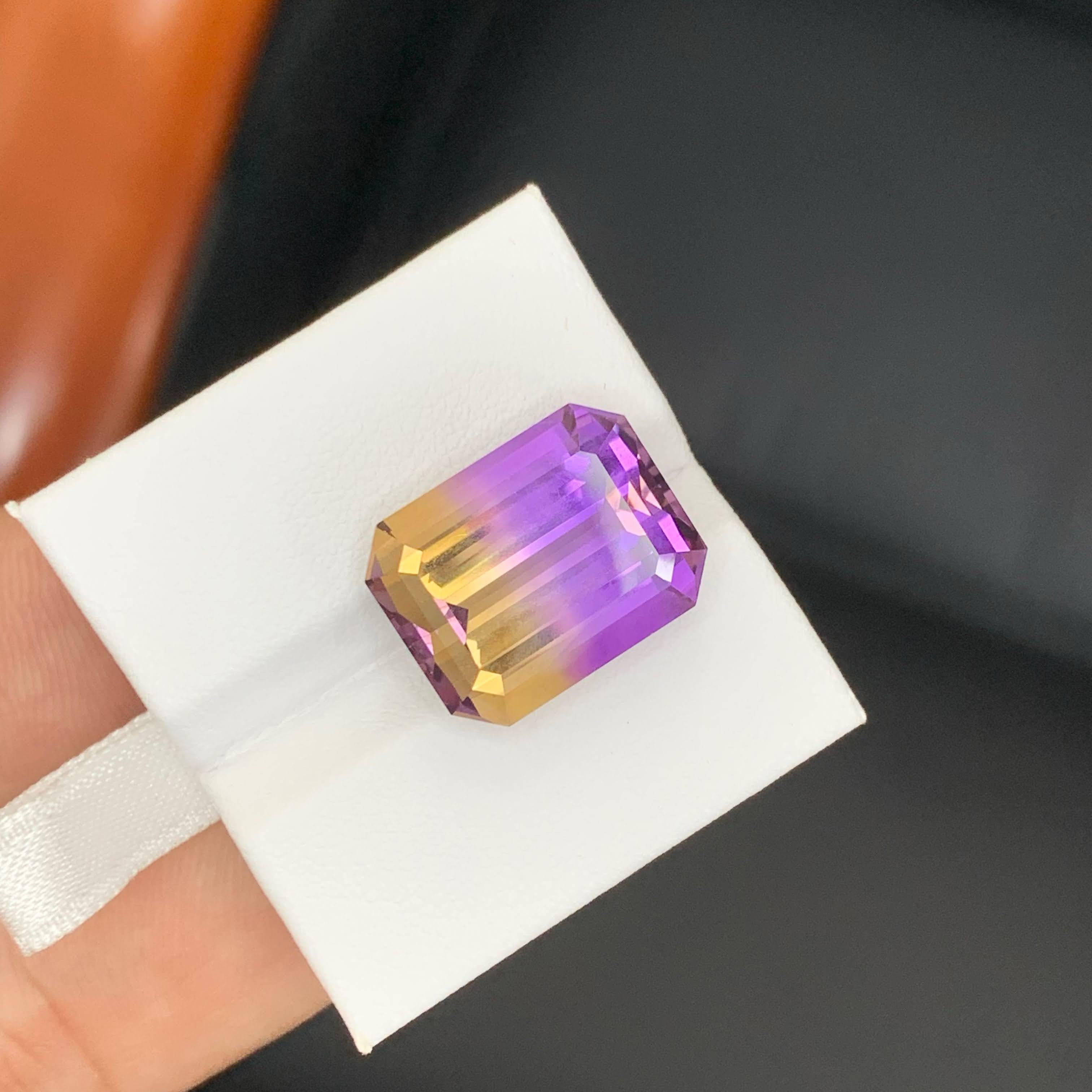 15.60 Carat Natural Loose Bi Color Ametrine Stone Emerald Cut Bolivian Gemstone en vente 4