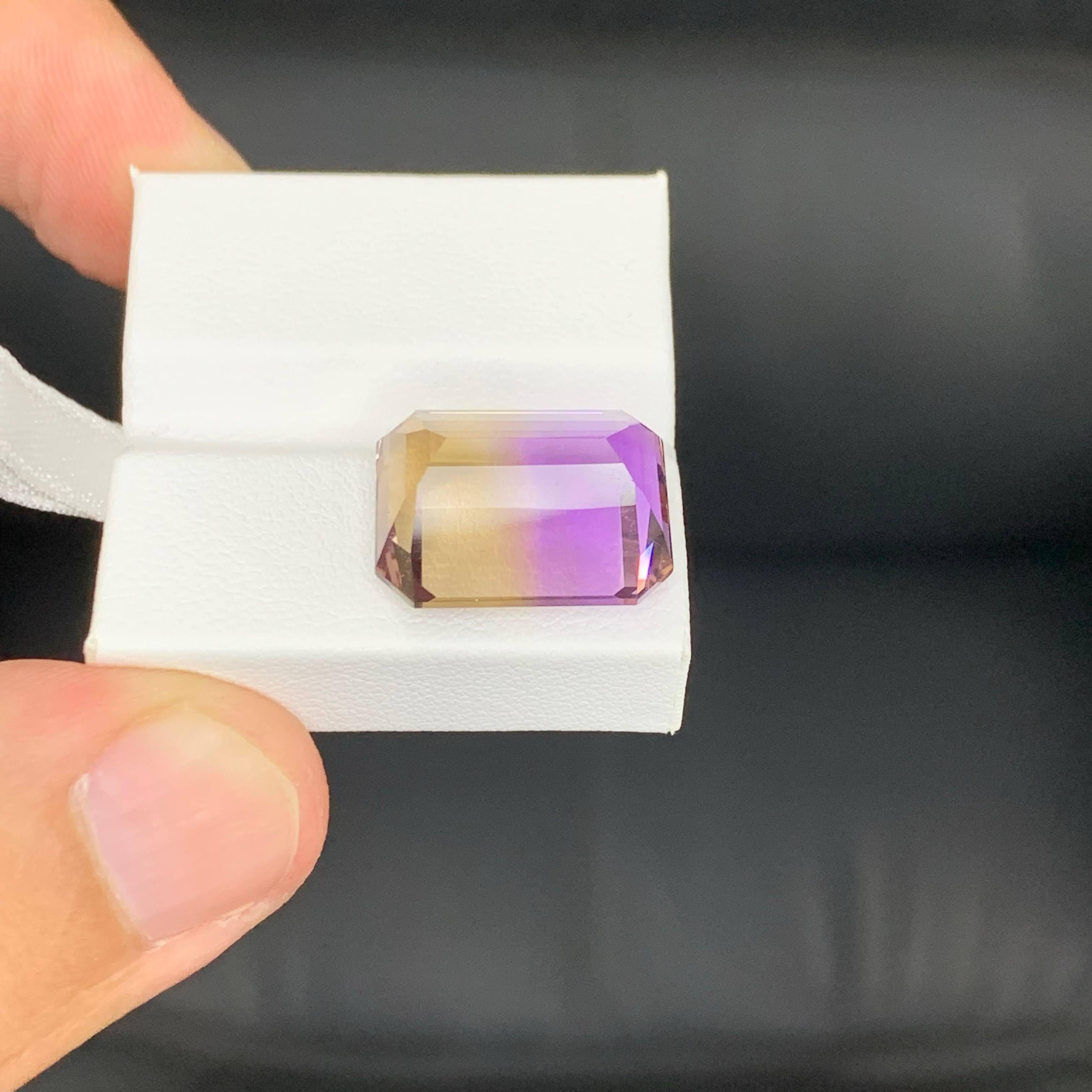 15.60 Carat Natural Loose Bi Color Ametrine Stone Emerald Cut Bolivian Gemstone en vente 3