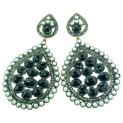 15.60 Carat Spinel, 8.30 ct Pearl, 1.92 ct Diamond Earrings in Silver, 14K Gold