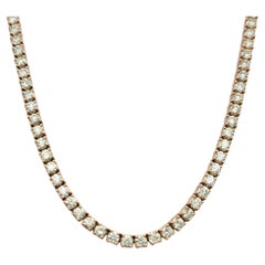 15.60 Carat Total Round Diamond 21" Long Tennis Necklace in 14 Karat Rose Gold