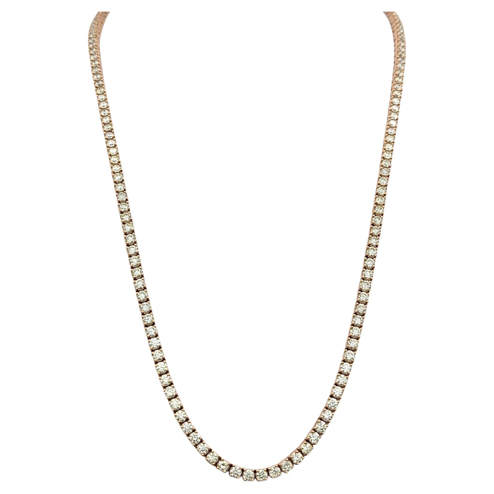 15.60 Carat Total Round Diamond 21" Long Tennis Necklace in 14 Karat Rose Gold For Sale