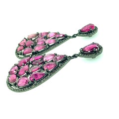 15.60 ct Tourmaline Diamond Earrings in Oxidized Sterling Silver with 14KT Gold