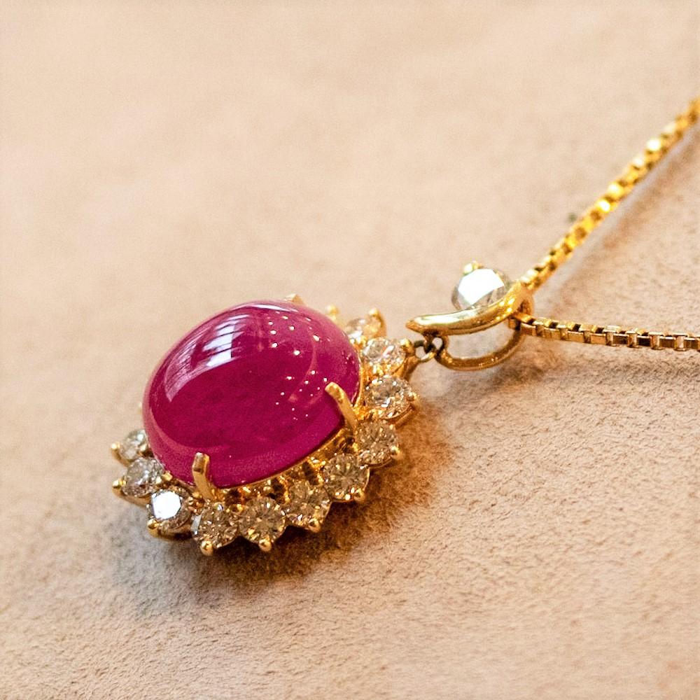 Mixed Cut 15.60ct Ruby Diamond Gold Drop Pendant, GIA Certified For Sale