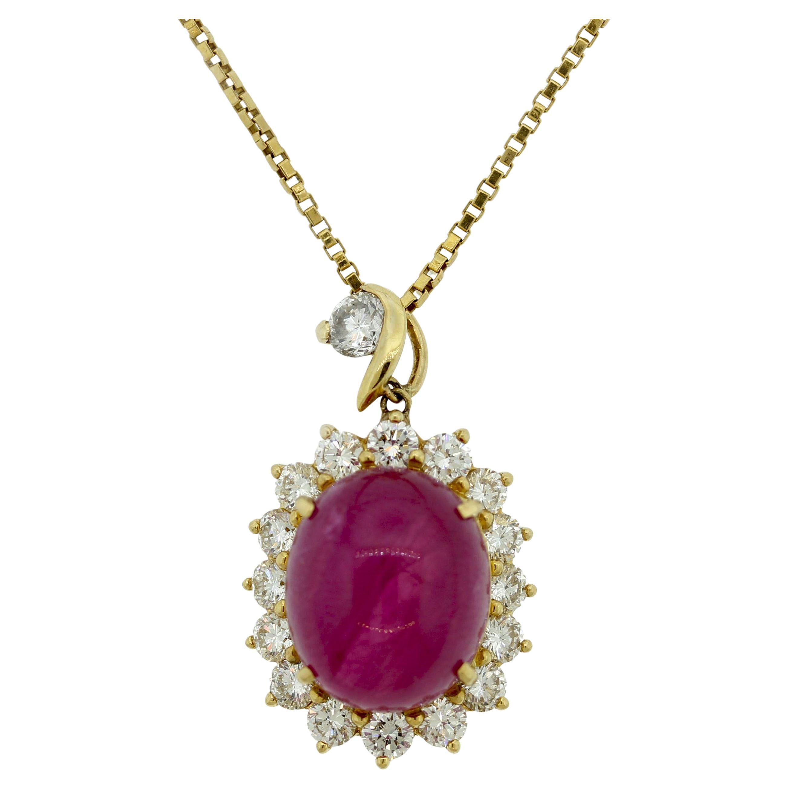 15.60ct Ruby Diamond Gold Drop Pendant, GIA Certified For Sale