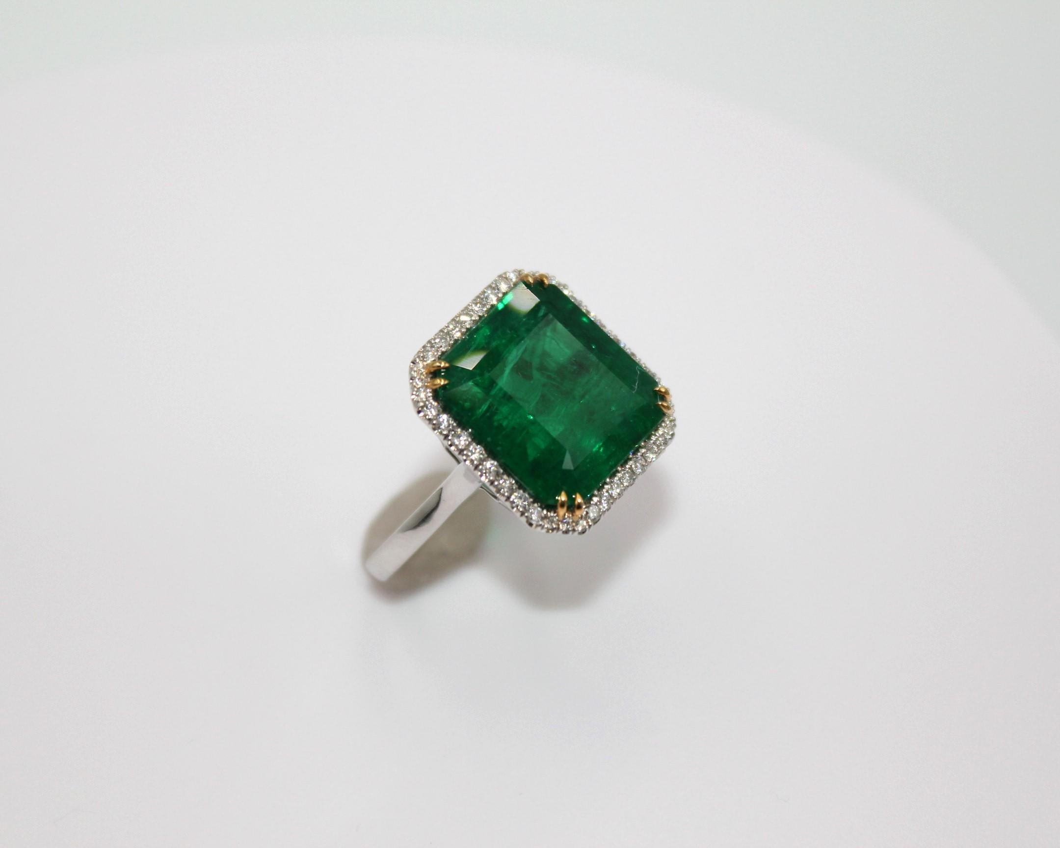 Emerald Cut 15.61 Carat Emerald Diamond Ring  For Sale