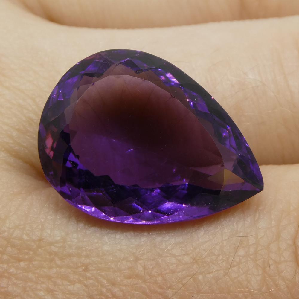 Description:

Gem Type: Amethyst
Number of Stones: 1
Weight: 15.61 cts
Measurements: 20.50x15.30x8.70 mm
Shape: Pear
Cutting Style Crown: Modified Brilliant
Cutting Style Pavilion: Modified Brilliant
Transparency: Transparent
Clarity: Very Slightly