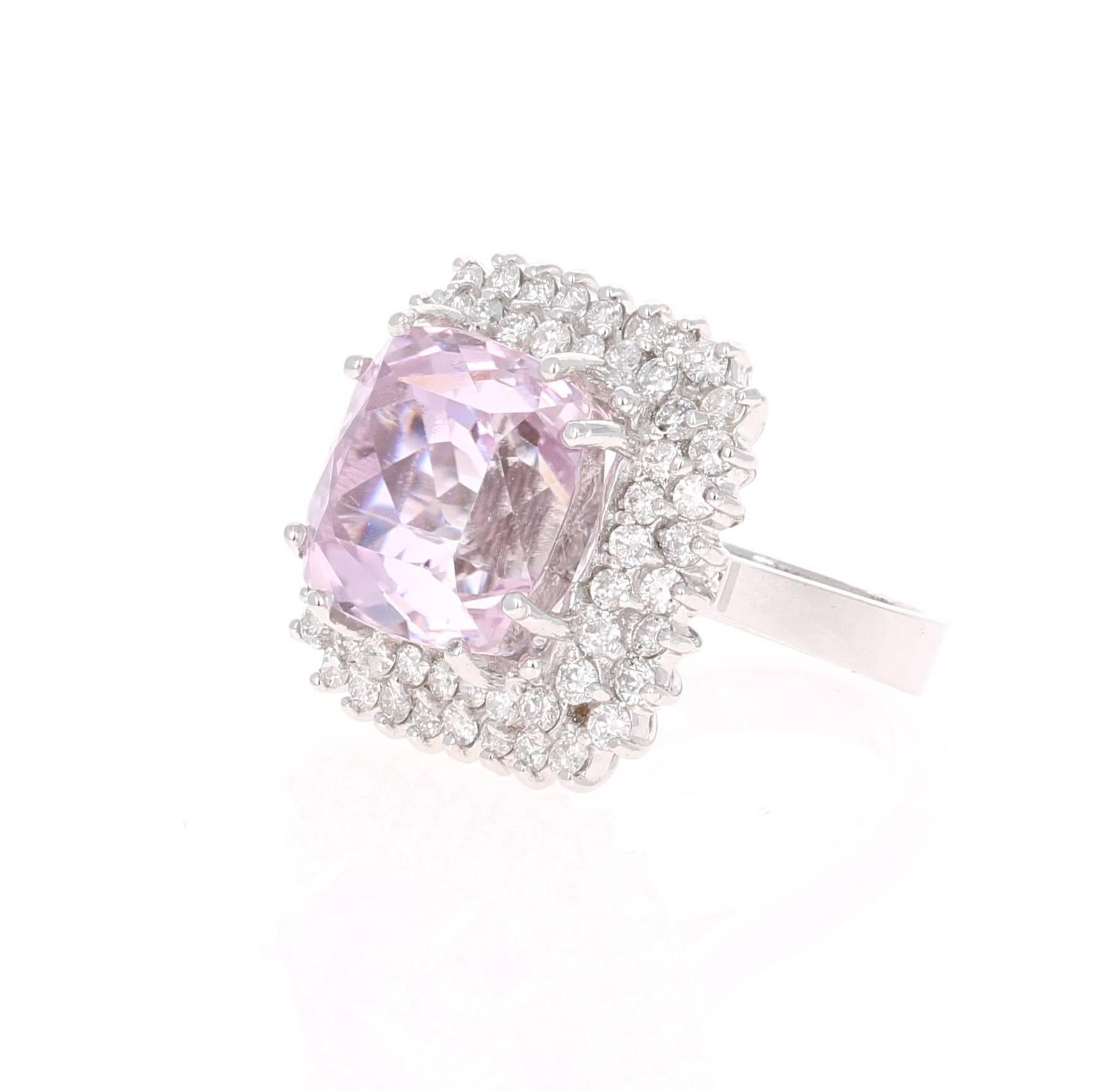 Contemporary 15.62 Carat Kunzite Diamond 14 Karat White Gold Cocktail Ring For Sale