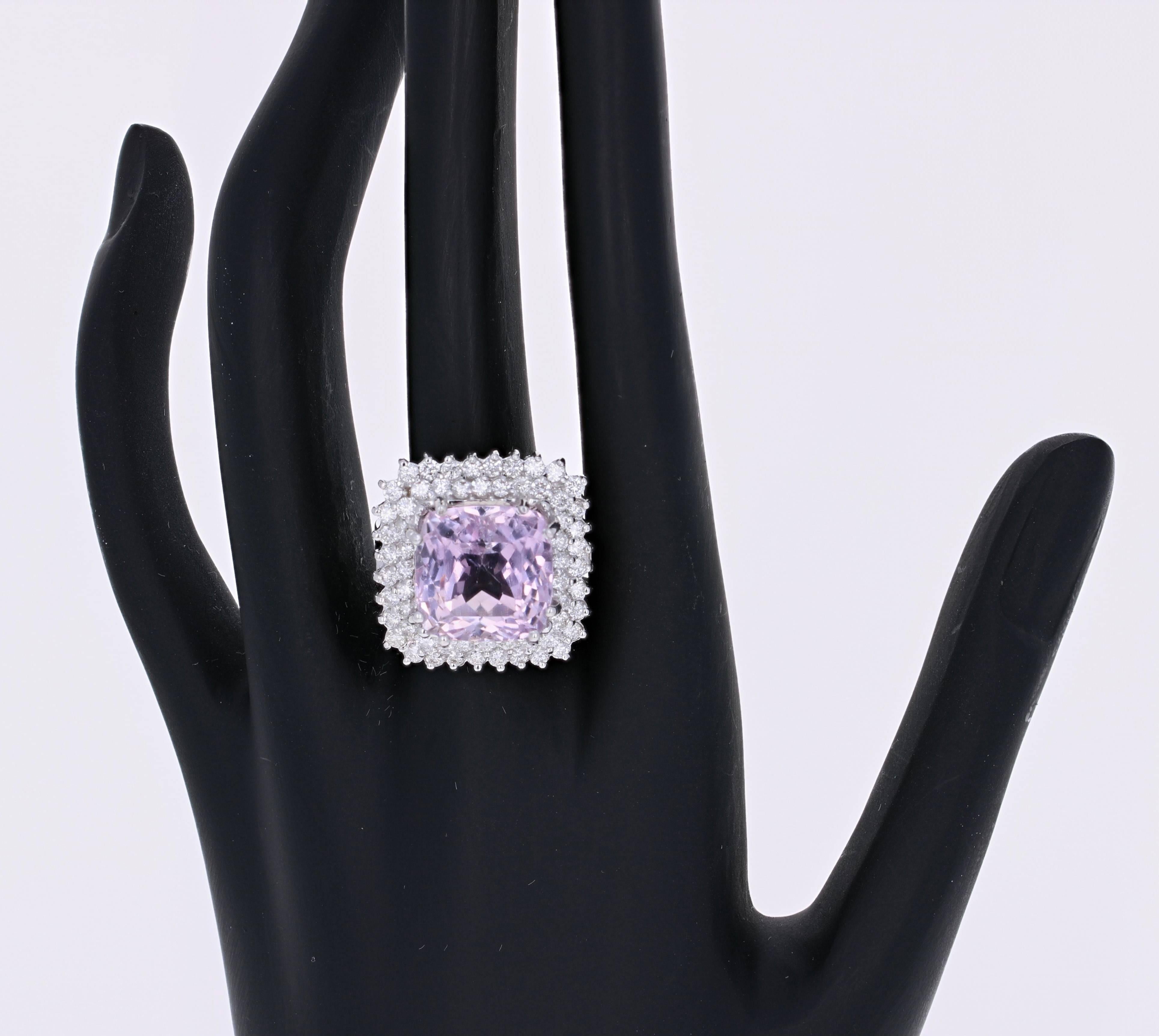 15.62 Carat Kunzite Diamond 14 Karat White Gold Cocktail Ring In New Condition For Sale In Los Angeles, CA