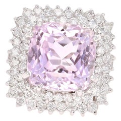Anillo de cóctel de oro blanco de 14 quilates con diamante kunzita de 15,62 quilates