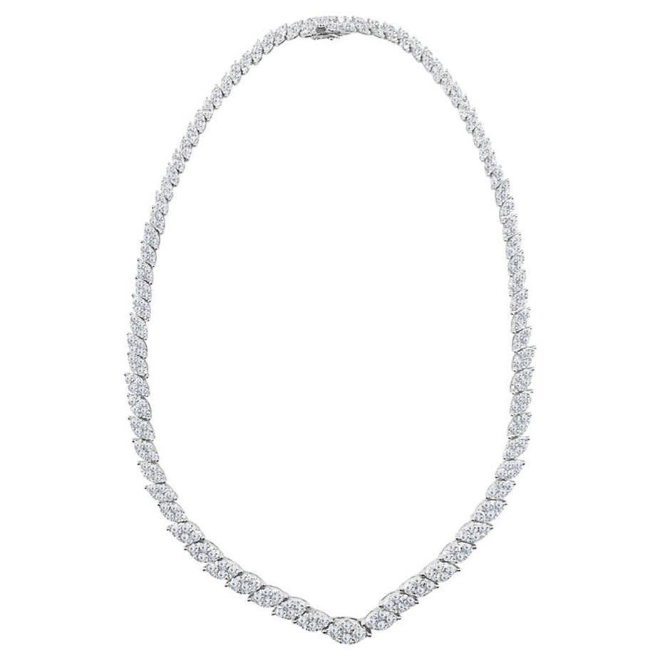 15.62 Carat Natural Graduated Diamond Luxury Necklace in 18K White Gold ref38 For Sale
