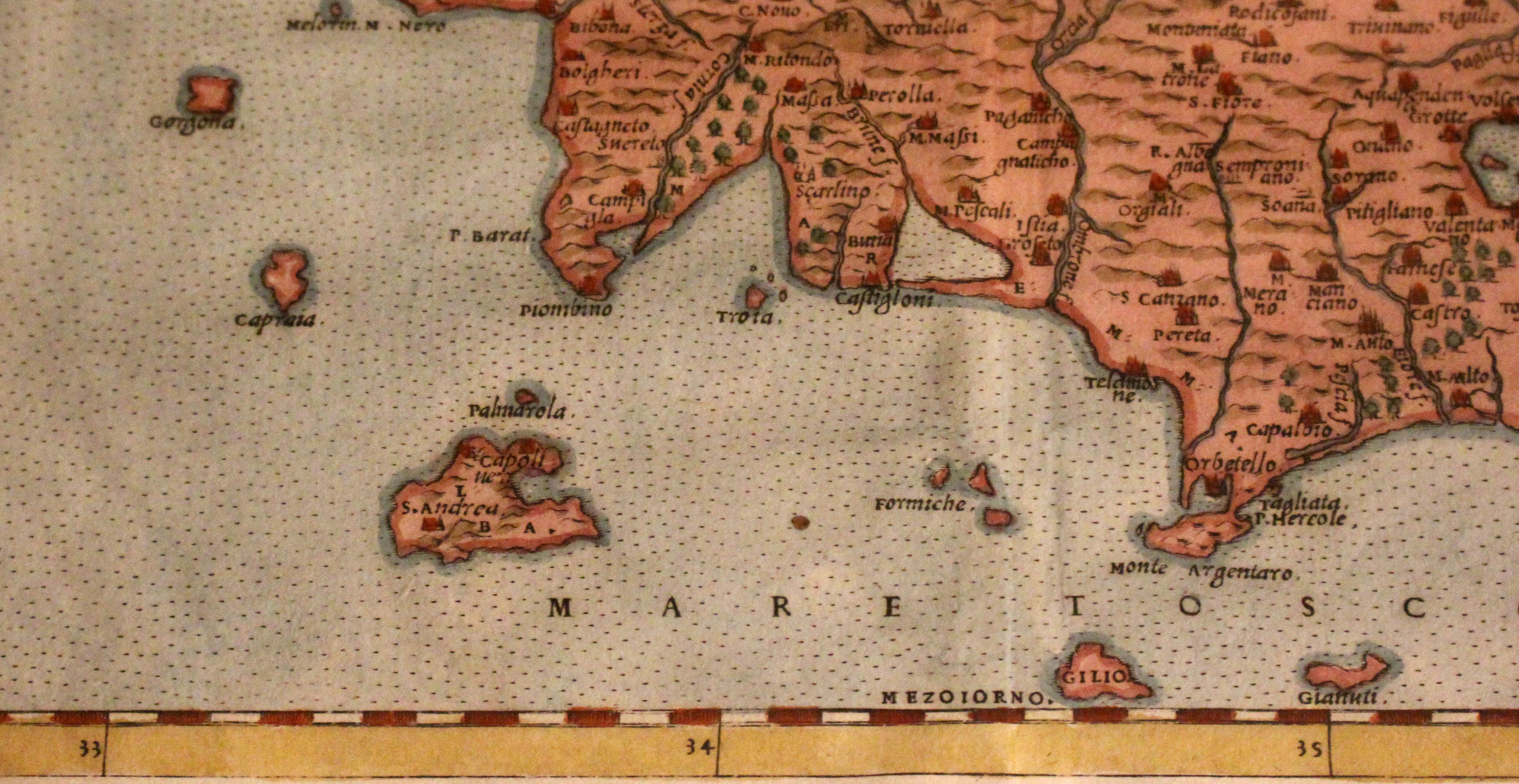 Map of Toscana Nuova Tavola aus dem Jahr 1562 von Girolamo Ruscelli (Italienisch) im Angebot