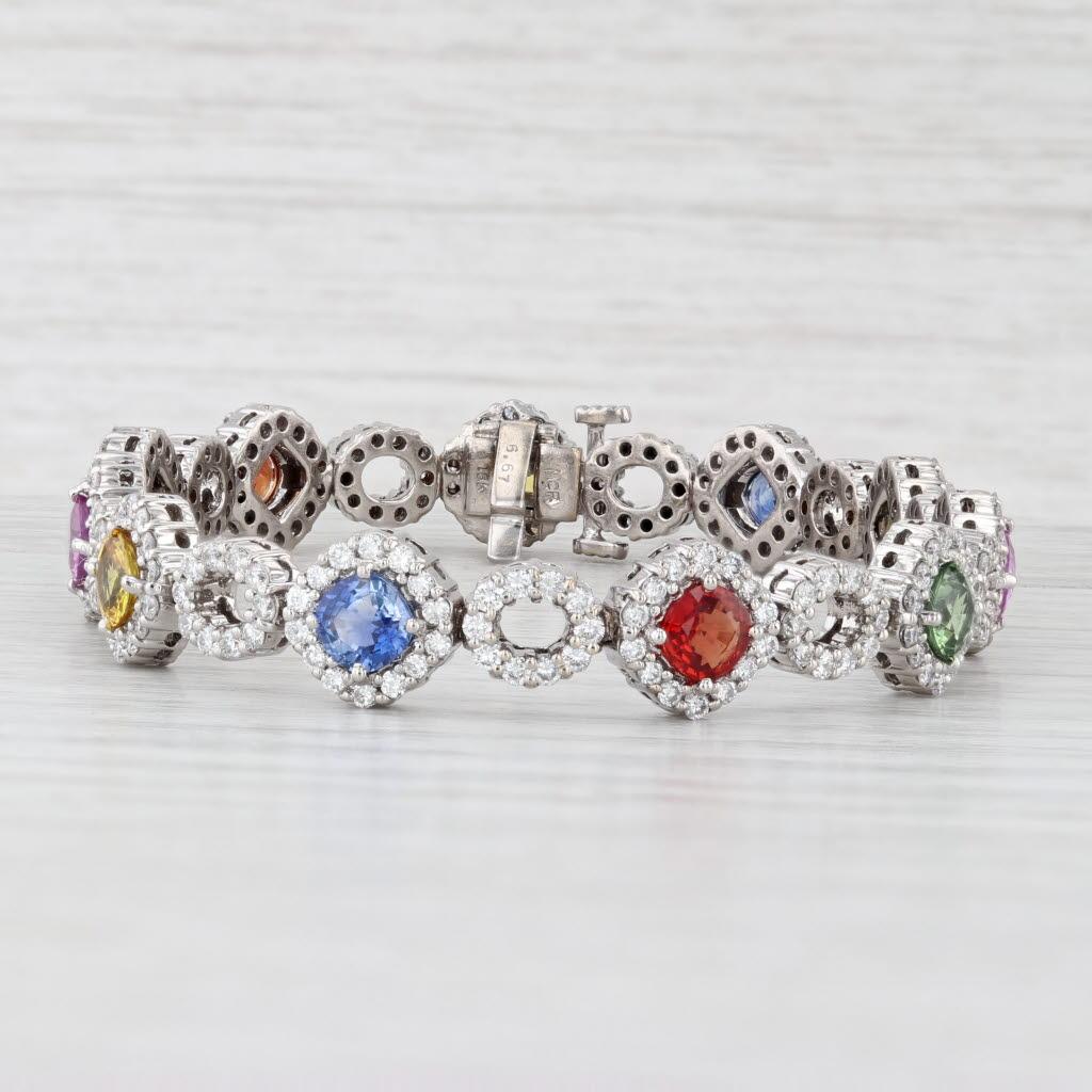 15.62ctw Multicolor Sapphire Diamond Tennis Bracelet 18k White Gold 6.75