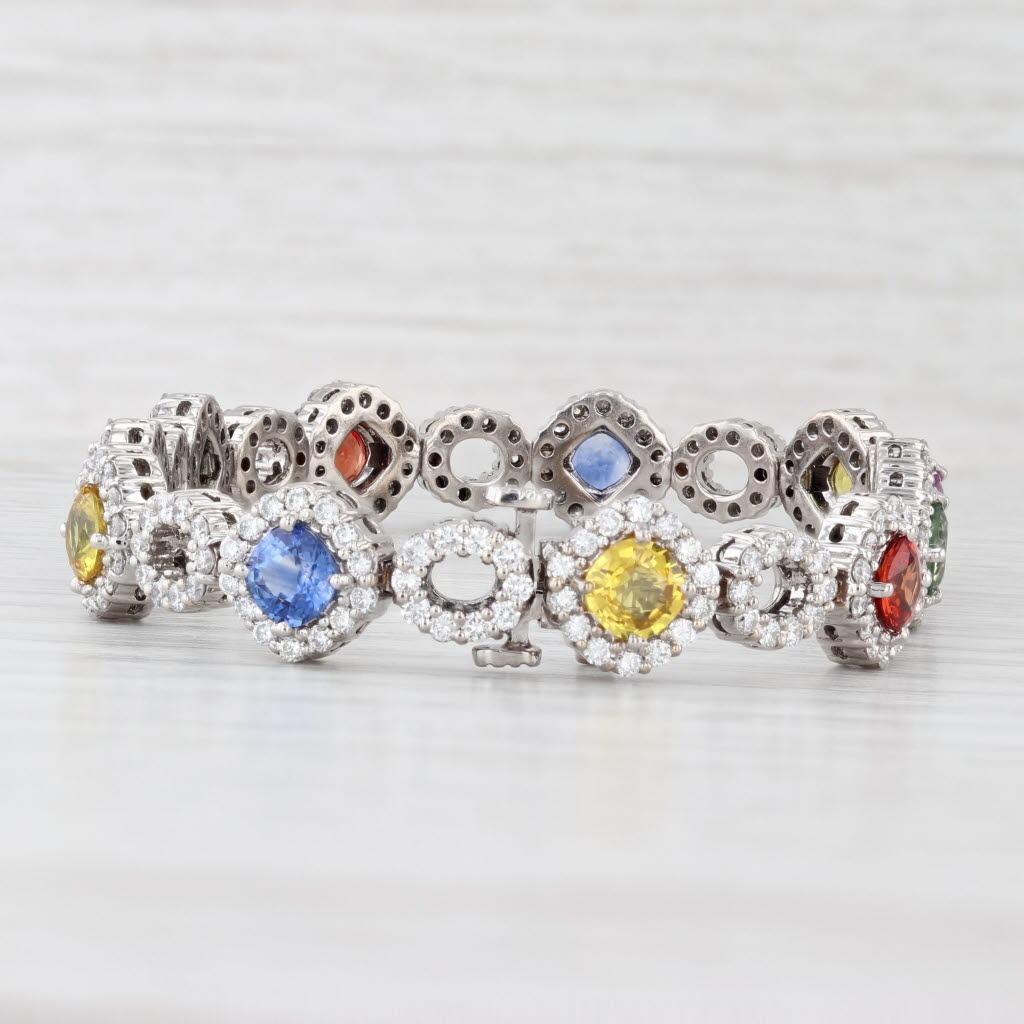 15.62ctw Multicolor Sapphire Diamond Tennis Bracelet 18k White Gold 6.75