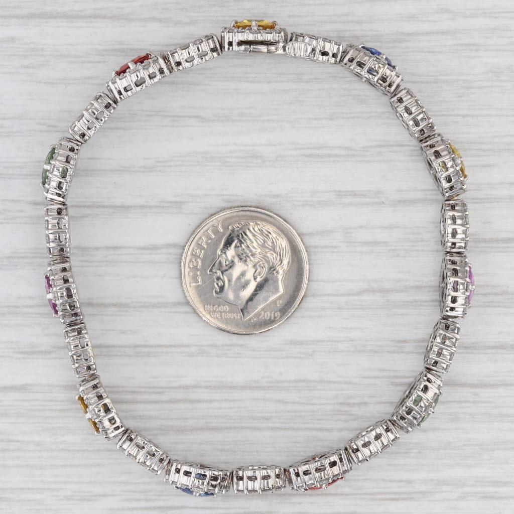 Women's or Men's 15.62ctw Multicolor Sapphire Diamond Tennis Bracelet 18k White Gold 6.75