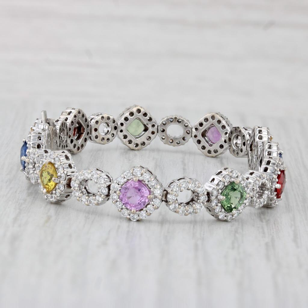 15.62ctw Multicolor Sapphire Diamond Tennis Bracelet 18k White Gold 6.75