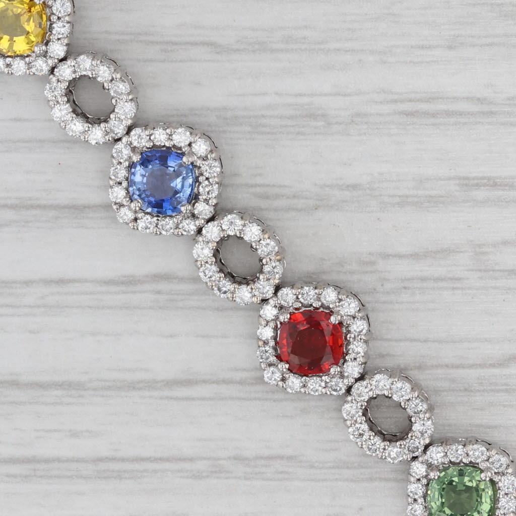 15.62ctw Multicolor Sapphire Diamond Tennis Bracelet 18k White Gold 6.75
