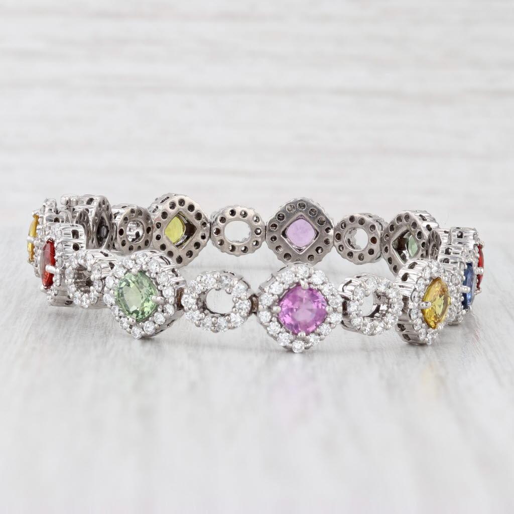 15.62ctw Multicolor Sapphire Diamond Tennis Bracelet 18k White Gold 6.75