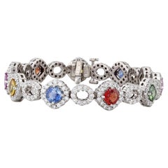 15.62ctw Multicolor Sapphire Diamond Tennis Bracelet 18k White Gold 6.75"