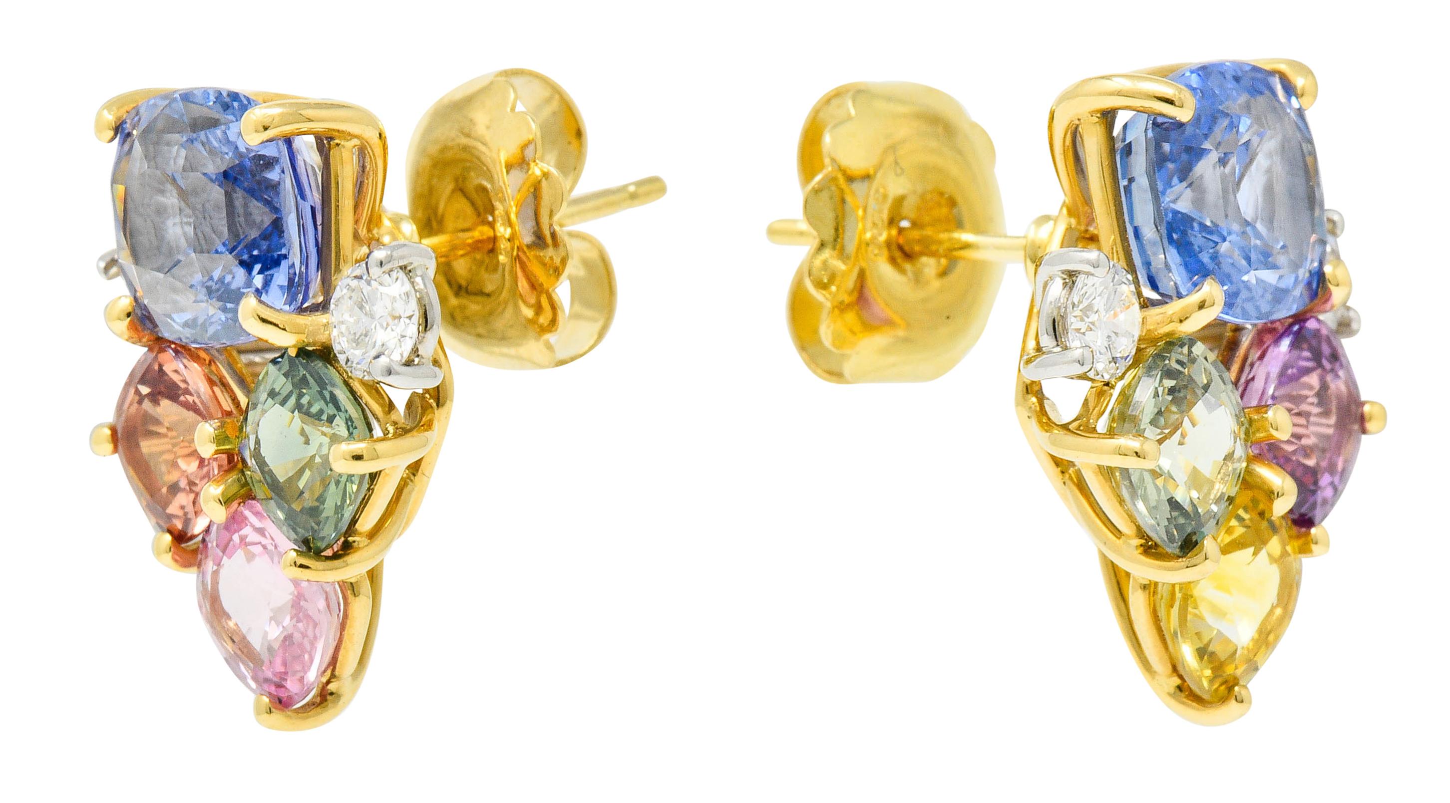 15.62 Carat Multi-Sapphire Diamond 18 Karat Gold Platinum Cluster Earrings For Sale 1