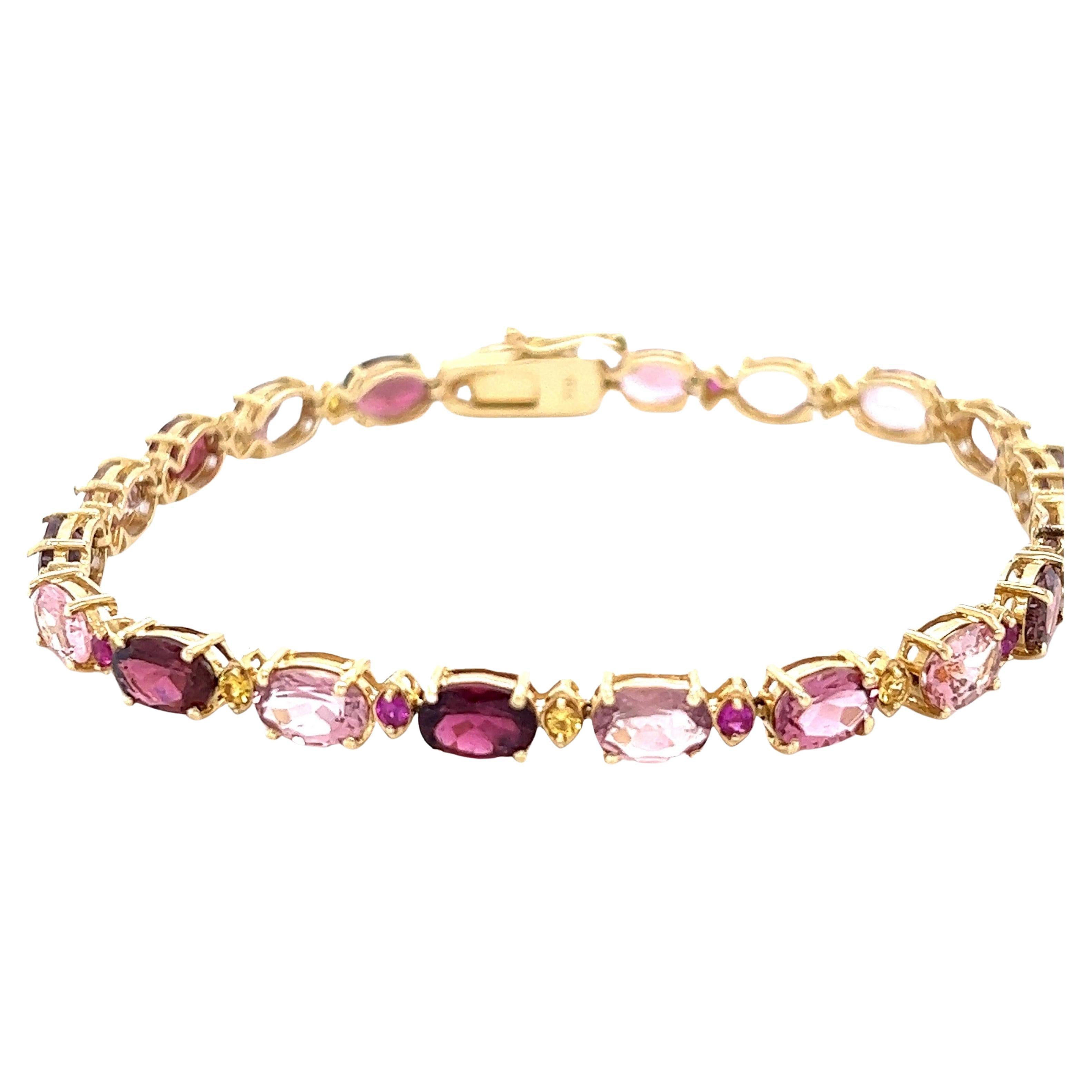 Bracciale in oro giallo 14 carati con tormalina naturale e zaffiro da 15,63 carati