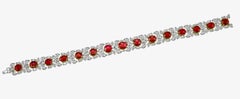 Bracelet en or blanc 18 carats de 15,64 carats de rubis de Birmanie sans chaleur et de diamants