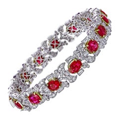 15.64 Carat Burma Ruby No Heat And Diamond Bracelet In 18 Karat White Gold