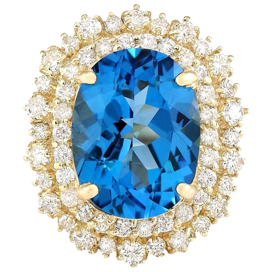 Vibrant Natural Topaz Diamond Ring In 14 Karat Yellow Gold  For Sale