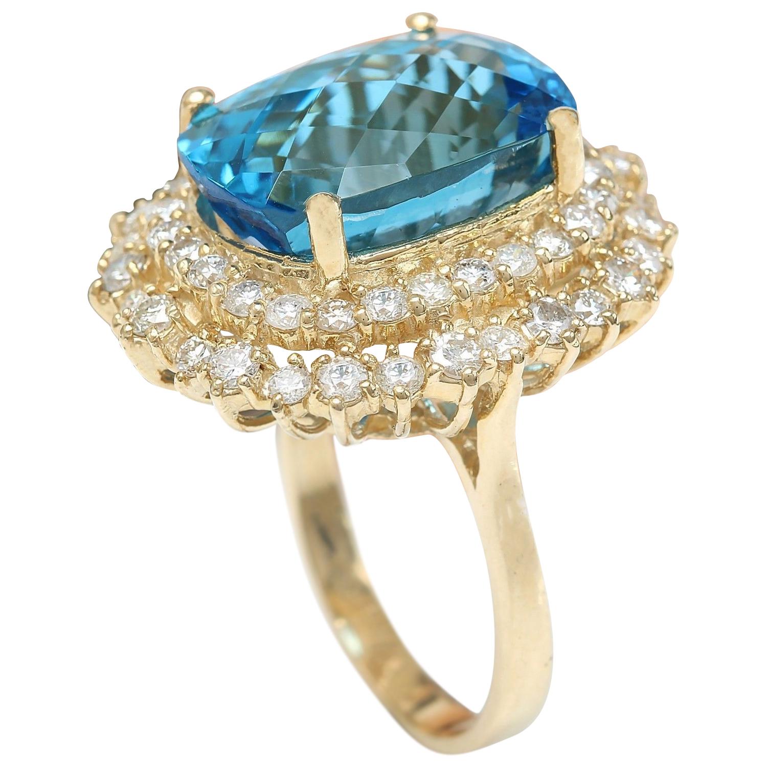 Modern Natural Topaz Diamond Ring In 14 Karat Solid Yellow Gold  For Sale