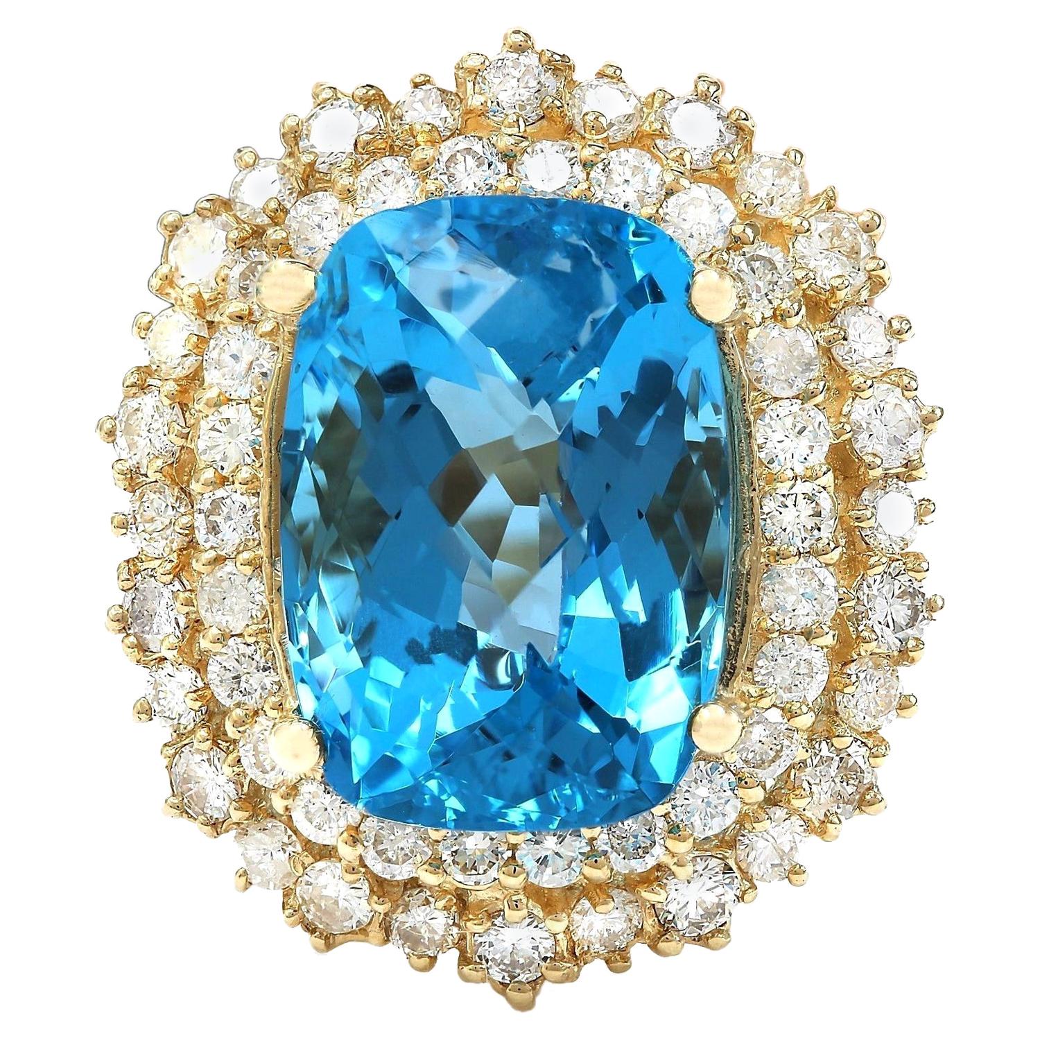 Natural Topaz Diamond Ring In 14 Karat Solid Yellow Gold  For Sale