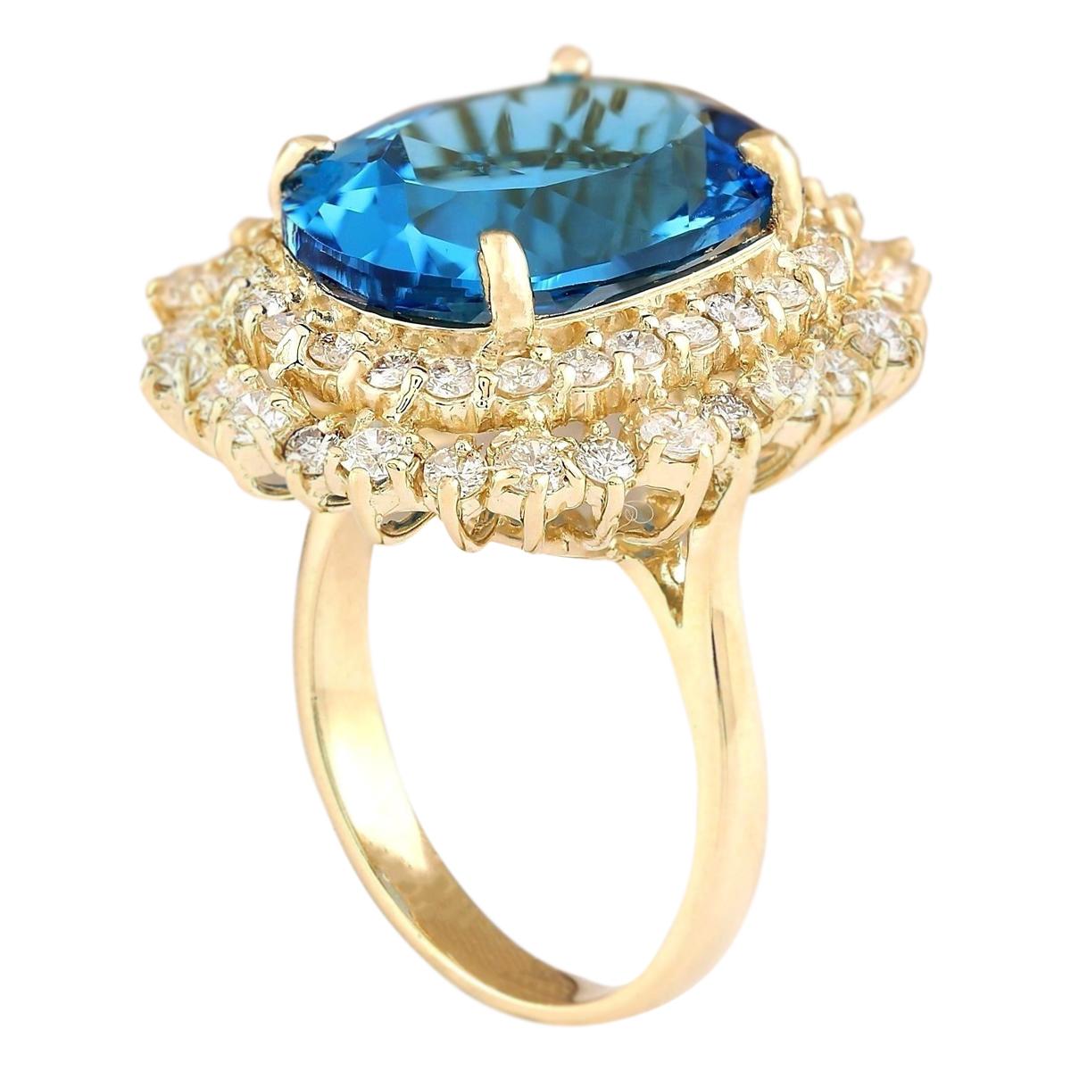 15.64 Carat Natural Topaz 18 Karat Yellow Gold Diamond Ring In New Condition In Los Angeles, CA
