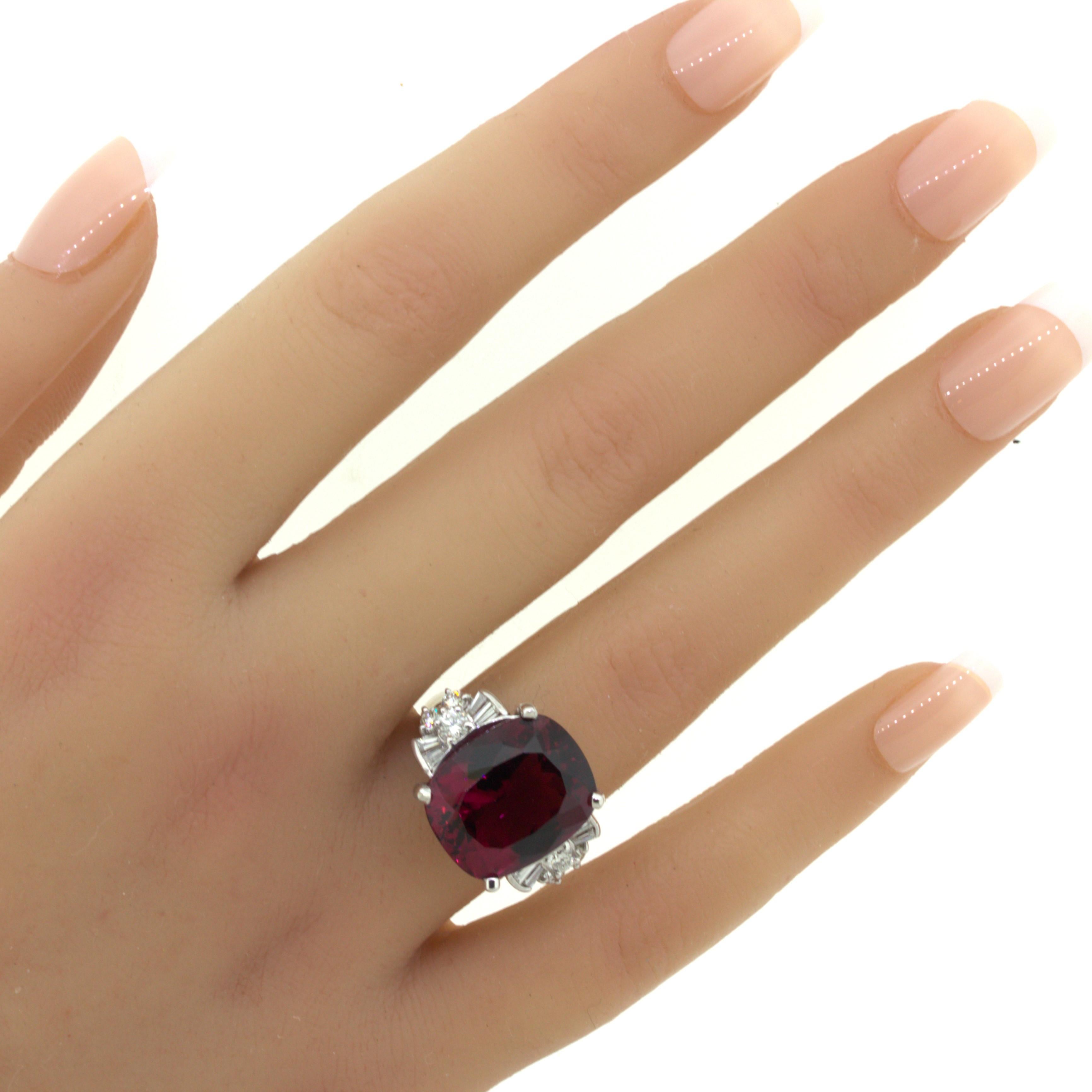 15.64 Carat Rhodolite Garnet Diamond Platinum Ring For Sale 5