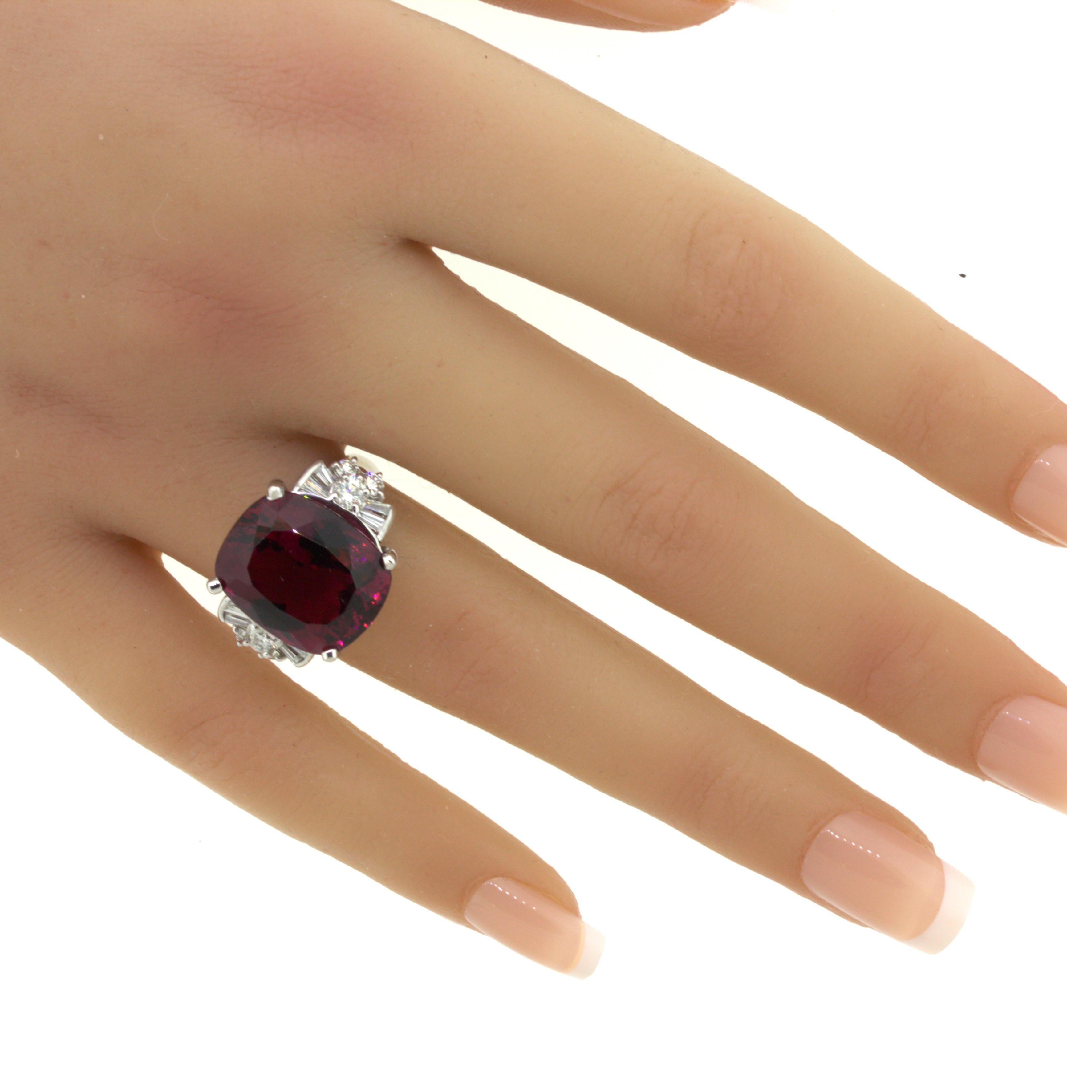 15.64 Carat Rhodolite Garnet Diamond Platinum Ring For Sale 6