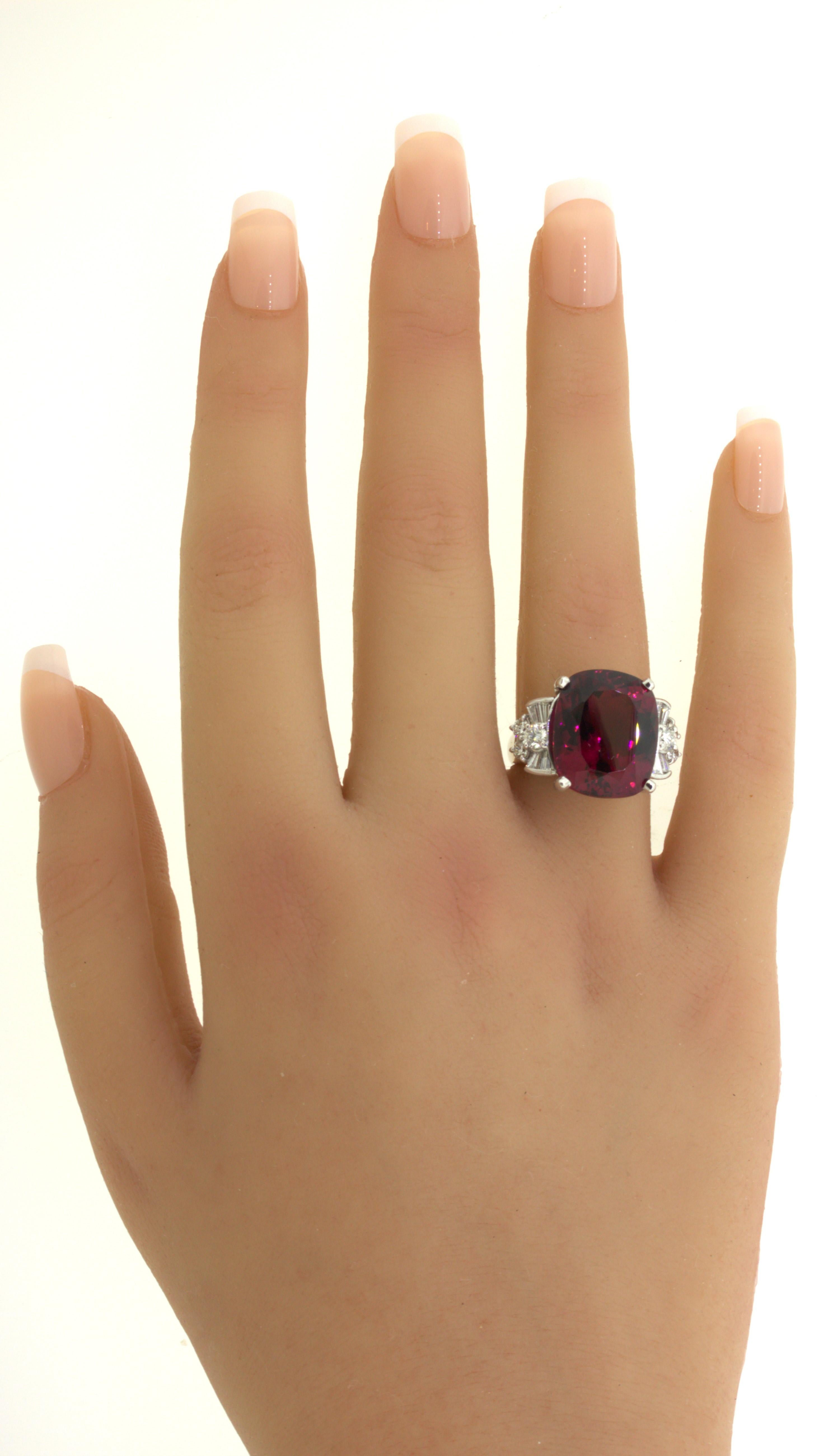 15.64 Carat Rhodolite Garnet Diamond Platinum Ring For Sale 7