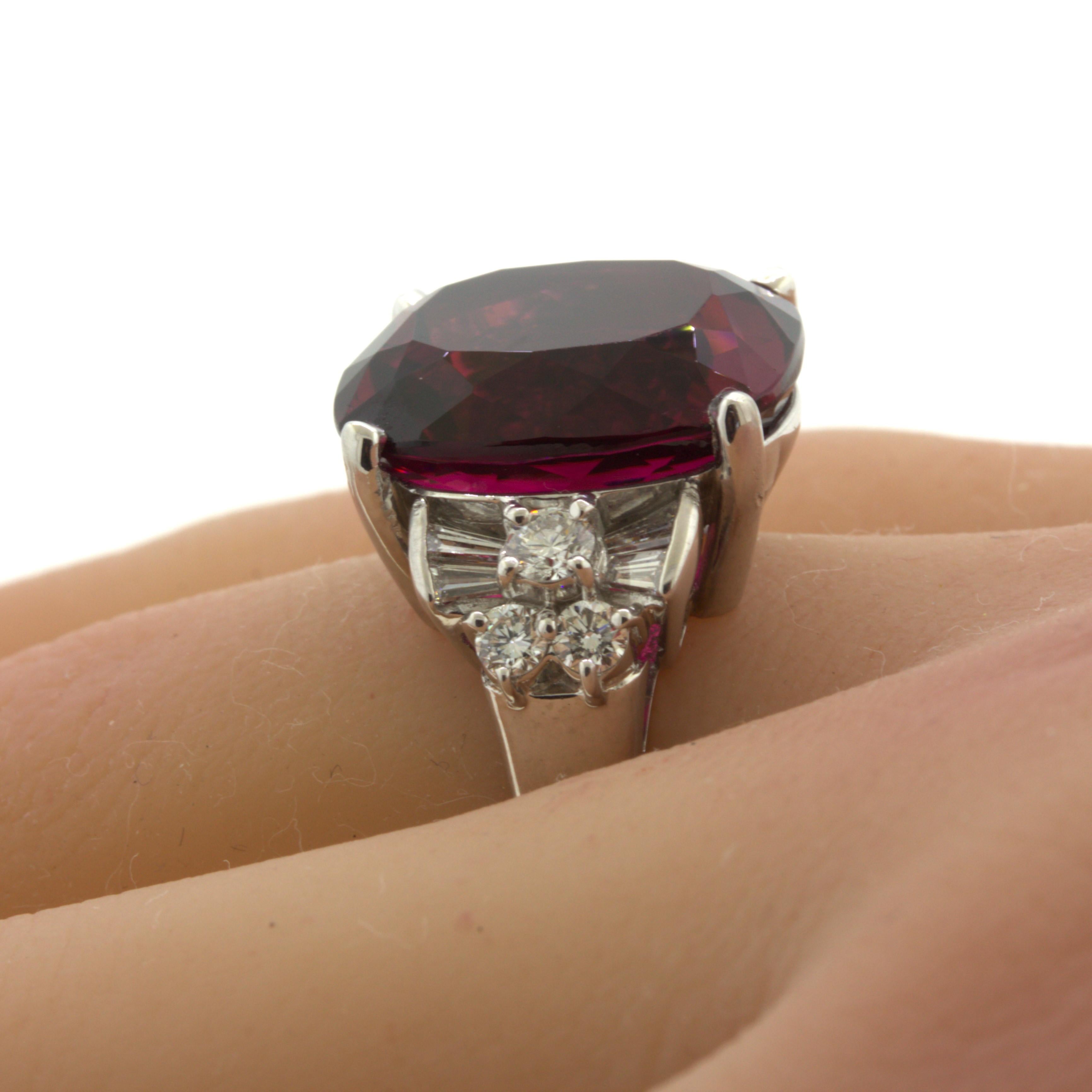 15.64 Carat Rhodolite Garnet Diamond Platinum Ring For Sale 1