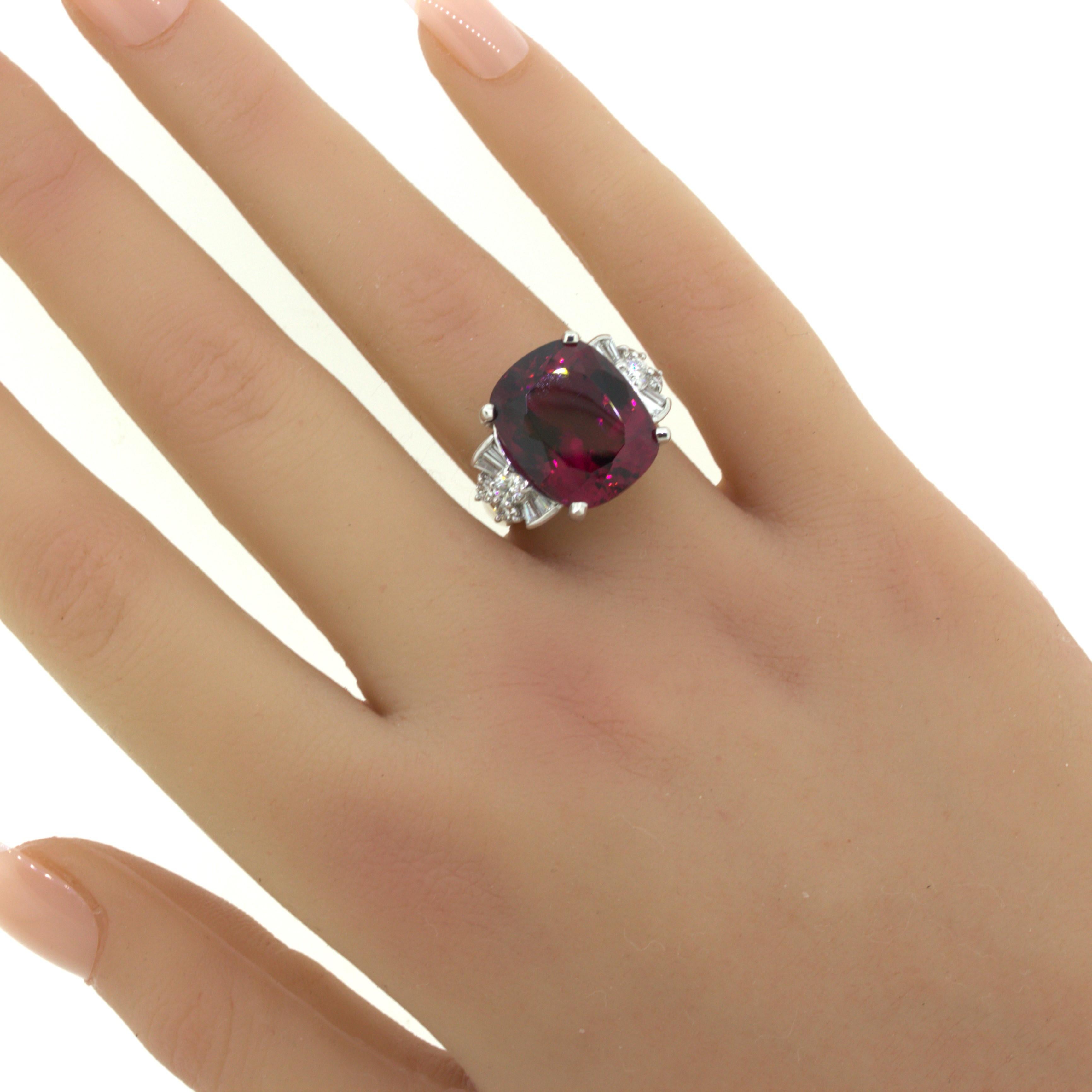 15.64 Carat Rhodolite Garnet Diamond Platinum Ring For Sale 4