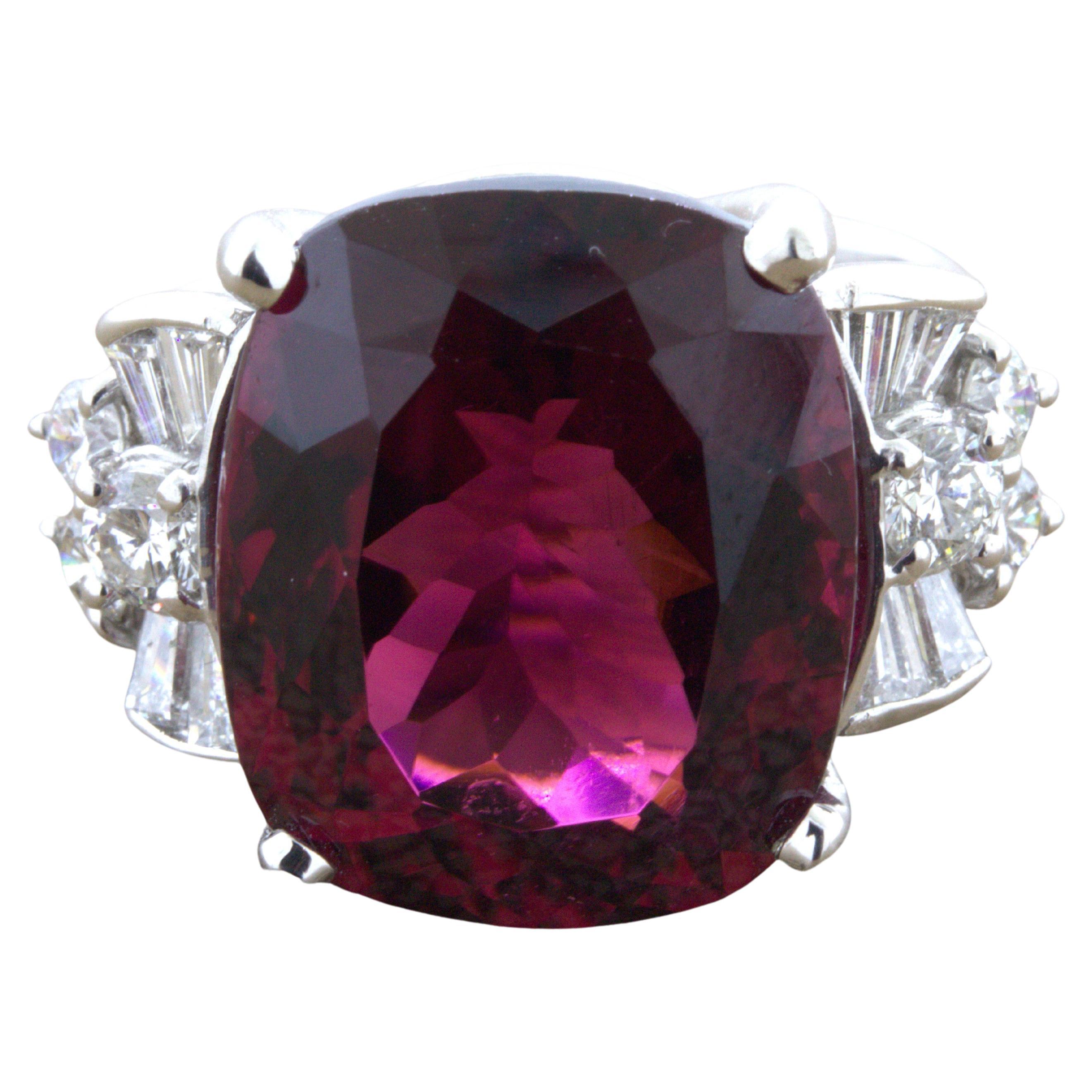 15.64 Carat Rhodolite Garnet Diamond Platinum Ring For Sale